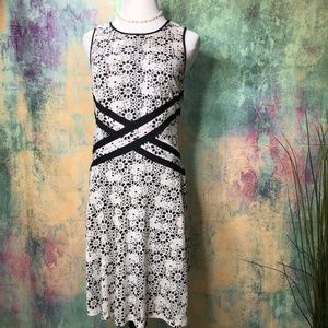 📌 Beige by eci Work to Weekend Ready Rayon Mix Lace Optic Sleeveless Dress